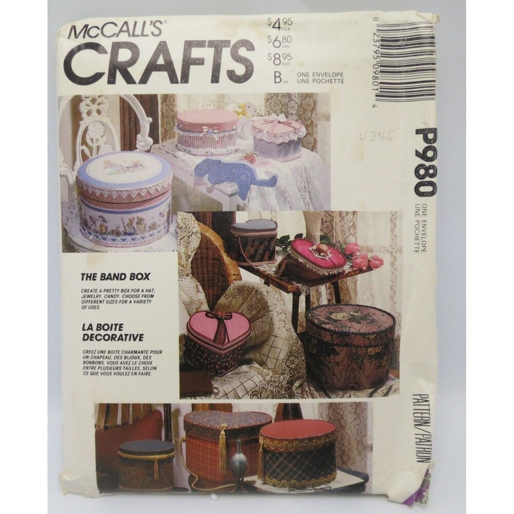 McCall's P980 Decorative Band Storage Box Craft Pattern 1980s Home Decor